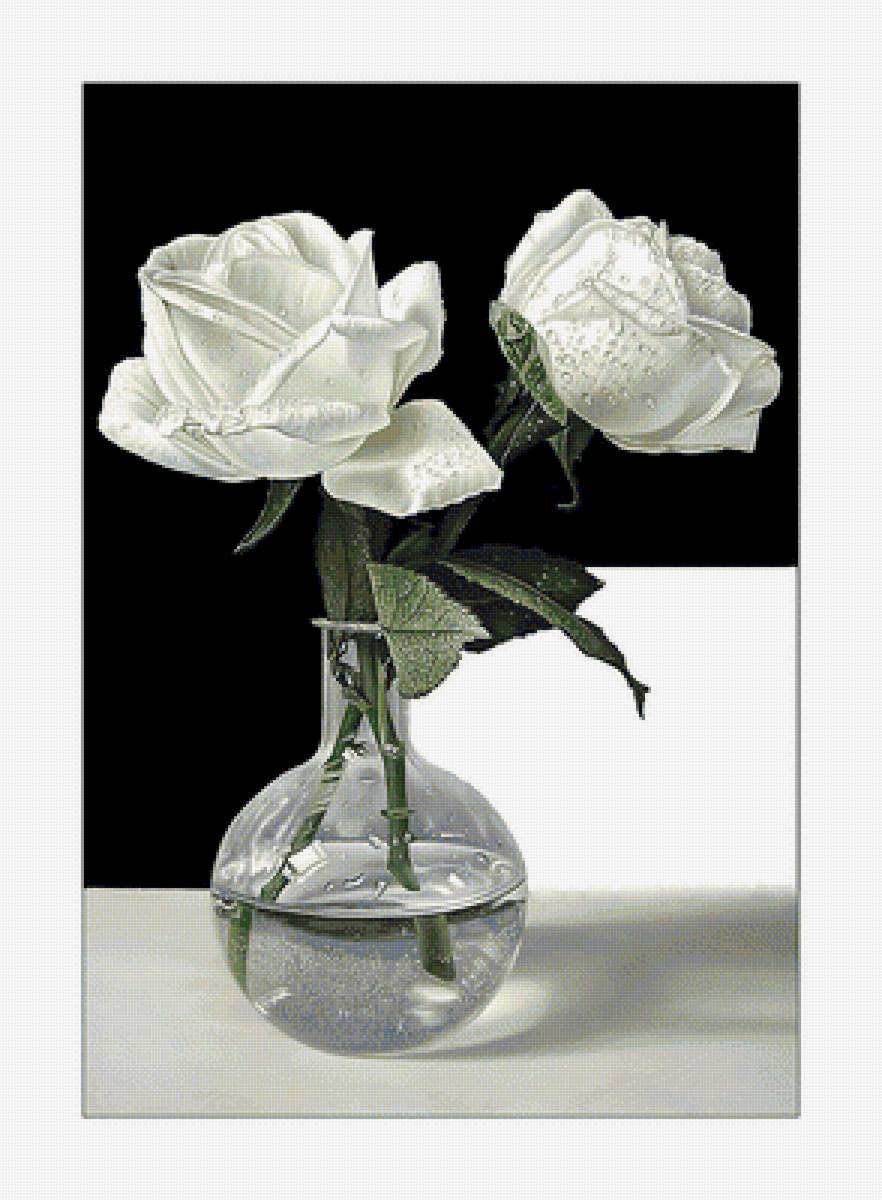 Белое- чёрное... - ваза, цветы, розы, черное, живопись, букет, белое - предпросмотр
