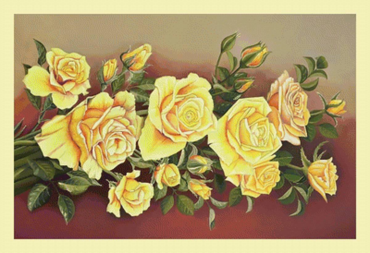 Жёлтые розы. - букет, цветы, розы, живопись - предпросмотр