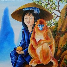 Оригинал схемы вышивки «Девоска с обезьянкой» (№2052167)