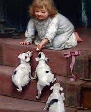 Схема вышивки «Девочка со щенками на лестнице»