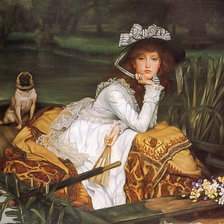 Схема вышивки «Young Lady & Her Pet Pug in a Boat.»