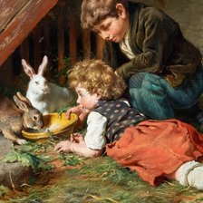 Схема вышивки «кролики и дети»