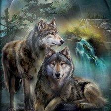 Схема вышивки «пара  волков»