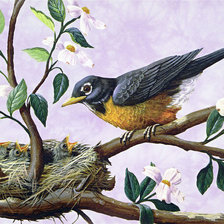 Оригинал схемы вышивки «Пташка у гнезда» (№2069443)