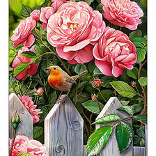 Схема вышивки «Птичка и розы.»