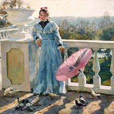 Оригинал схемы вышивки «Девушка и голуби. Владимир Гусев» (№2101625)