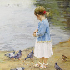 Схема вышивки «Девочка и голуби. Владимир Гусев»