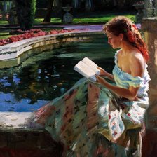 Схема вышивки «Девушка с книгой у фонтана. Владимир Волегов»