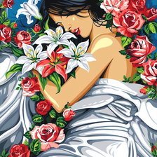 Оригинал схемы вышивки «женщина и цветы» (№2103594)