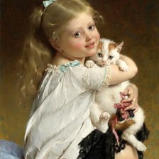 Схема вышивки «Девочка с котёнком. Эмиль Мюнье»