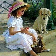 Схема вышивки «Девочка со щенком и котёнком. Константин Разумов»