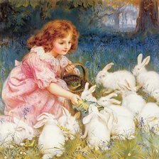 Схема вышивки «Девочка с кроликами. Фредерик Морган»