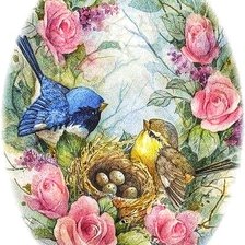Оригинал схемы вышивки «птички у гнезда» (№2107373)