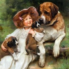 Схема вышивки «Девочка с собаками. Артур Джон Элсли»