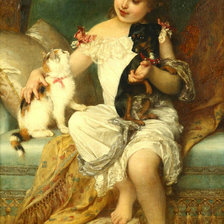Схема вышивки «Девочка, кошка и собака. Эмиль Мунье»