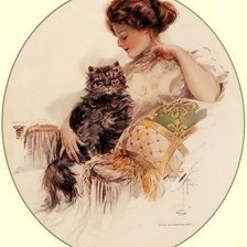 Схема вышивки «Девушка с котом. Харрисон Фишер»
