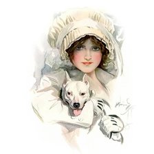 Схема вышивки «Девушка с собакой. Харрисон Фишер»