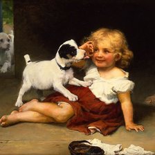 Схема вышивки «Девочка со щенками. Фредерик Морган»