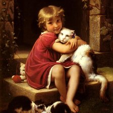 Схема вышивки «Девочка и кошки. Эмиль Мунье»