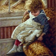 Схема вышивки «Девочка с котёнком. Джим Дэйли»