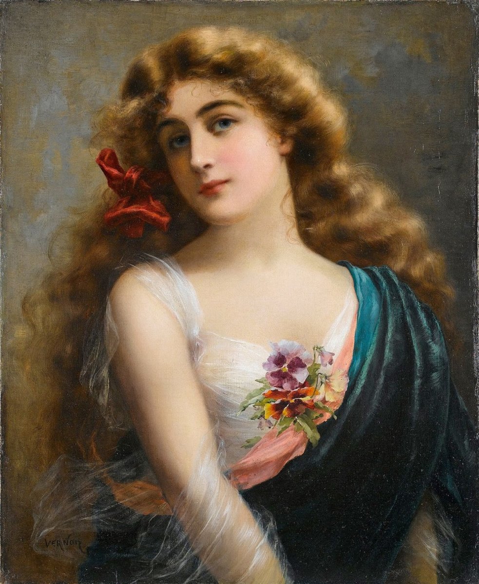Портрет девушки. Эмиль Вернон - девушка, живопись, портрет, 19 век - оригинал