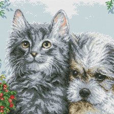 Оригинал схемы вышивки «котенок и щенок» (№2118364)