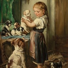Схема вышивки «Девочка с щенками. Артур Джон Элсли»