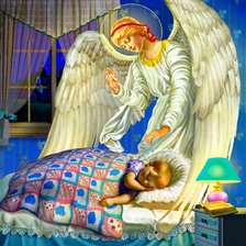 Оригинал схемы вышивки «Ангел над спящим ребенком» (№2119915)