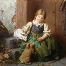Схема вышивки «Девочка с кроликами. Феликс Шлезингер»