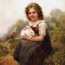 Схема вышивки «Девочка с кроликом. Карл Шлезингер»