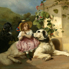 Схема вышивки «Девочка с собаками. Пьер-Альфред Дедрё»