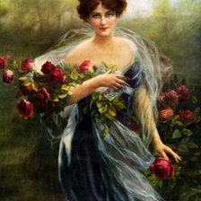 Схема вышивки «Дама с розами. Эмиль Вернон»