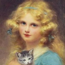 Оригинал схемы вышивки «Девочка с котёнком. Эдуард Луи Люсьен Кабане» (№2131819)