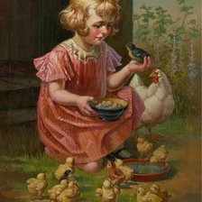 Оригинал схемы вышивки «Девочка с цыплятами. HEINRICH HIRT» (№2135812)