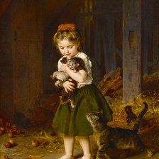 Схема вышивки «Девочка с котятами. Ludwig Knaus»
