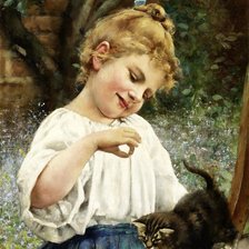 Схема вышивки «Leo Malempré. Девочка, играющая с котёнком»