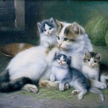 Схема вышивки «Кошачье семейство. Wilhelm Friedrich Johann Schwar»