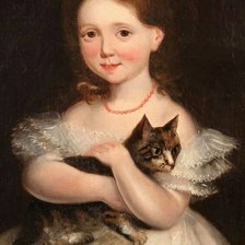 Схема вышивки «Девочка с котёнком. 18 век»