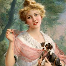 Оригинал схемы вышивки «Эмиль Вернон. Девушка с щенком» (№2140163)