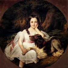 Схема вышивки «Девочка с собакой. Friedrich August von Kaulbach»