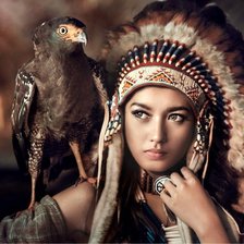 Схема вышивки «девушка-индейка с птицей»
