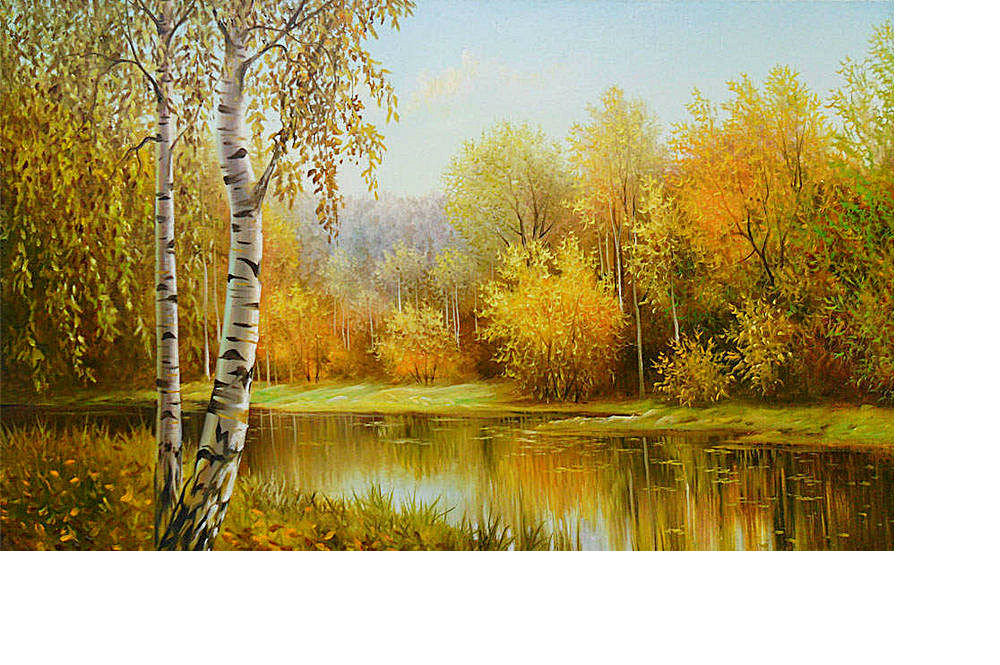 Осенний пейзаж - березы, лес, осень, река - оригинал