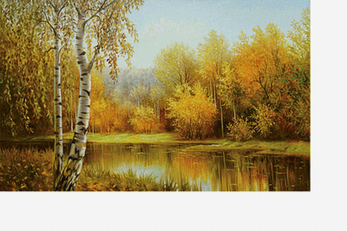 Осенний пейзаж - березы, осень, лес, река - предпросмотр