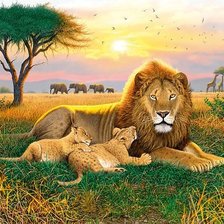 Оригинал схемы вышивки «семья львы львята природа африка» (№2160980)