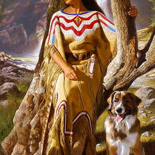 Схема вышивки «Индианка с собакой.»