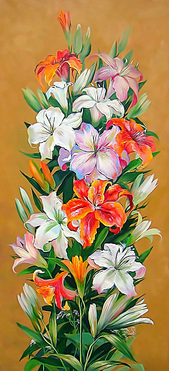 Лилии - букет, цветы, панелька - оригинал