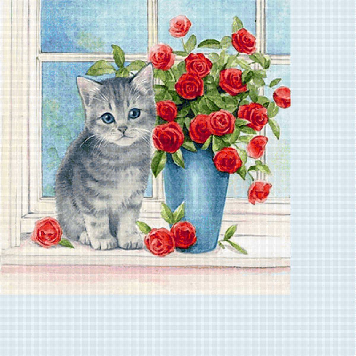 Кот и розы - детское - предпросмотр