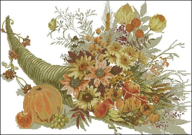 Изобилие осени - ягоды, рог изобилия, тыква, плоды, цветы - оригинал