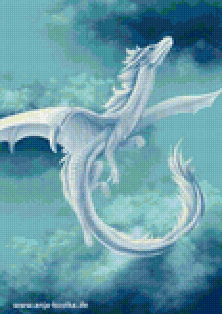 Белый дракон - небо, полет, фэнтази, белый, дракон - предпросмотр