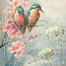 Птички на цветах